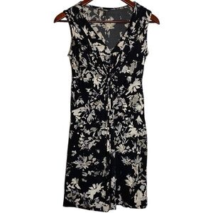 Daisy Fuentes Petites Mini Dress Empire Waist A-Line Floral Black White SP PS